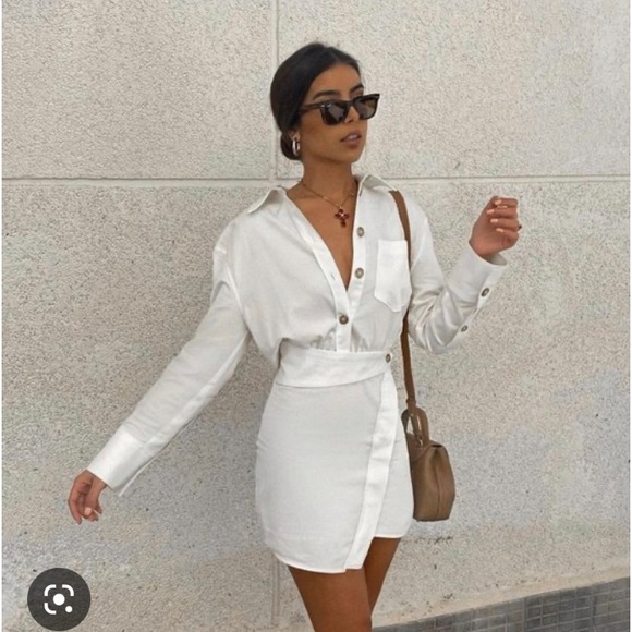 Zara Dresses & Skirts - Zara mini shirt dress size XS oyster white color